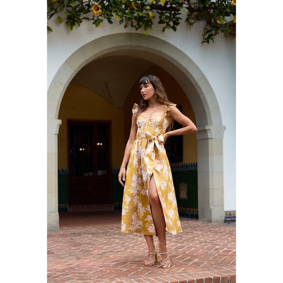 V. Chapman Gold Floral Midi Dress - Picture 3 of 16
